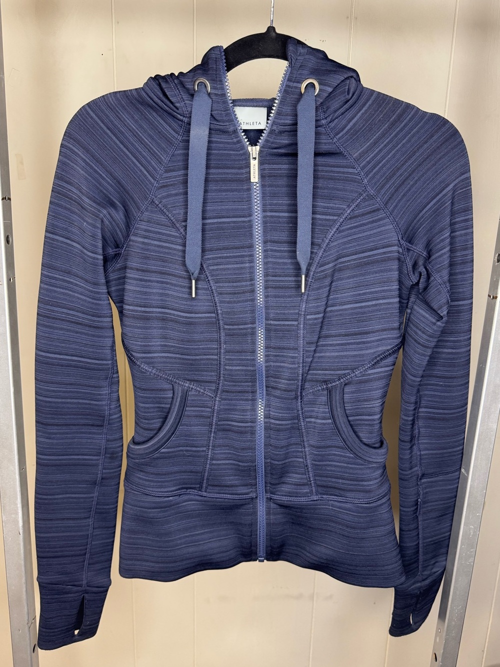 Athleta Women's Navy Striped Full-Zip Fleece Hoodie